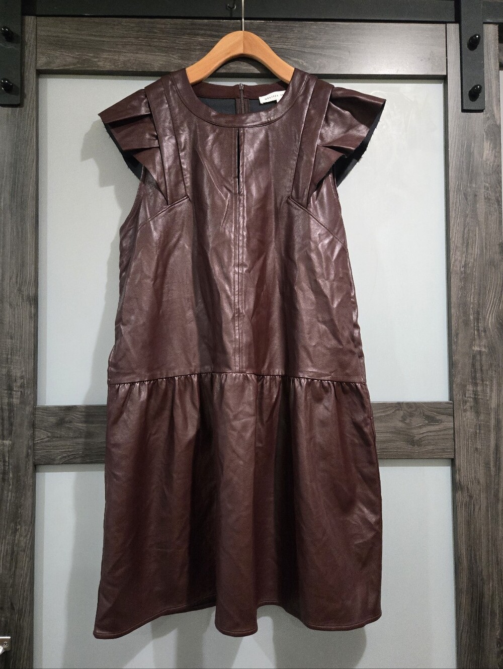 MELISSA NEPTON thalia faux leather dress in Burgundy Wine Brown Large